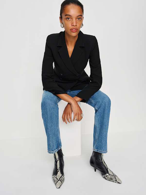 Robbie Ankle Boot - Black Snake Stretch